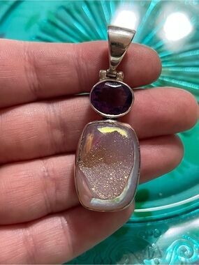 Arya Sterling Silver 925 Amethyst Pink Druzy Quartz Pendant